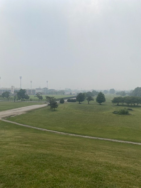 Thats not fog rolling across Bowling Greens campus, its smoke from Canadian wildfires. This was the view Wednesday looking west from the hill east of Doyt L. Perry Stadium. 