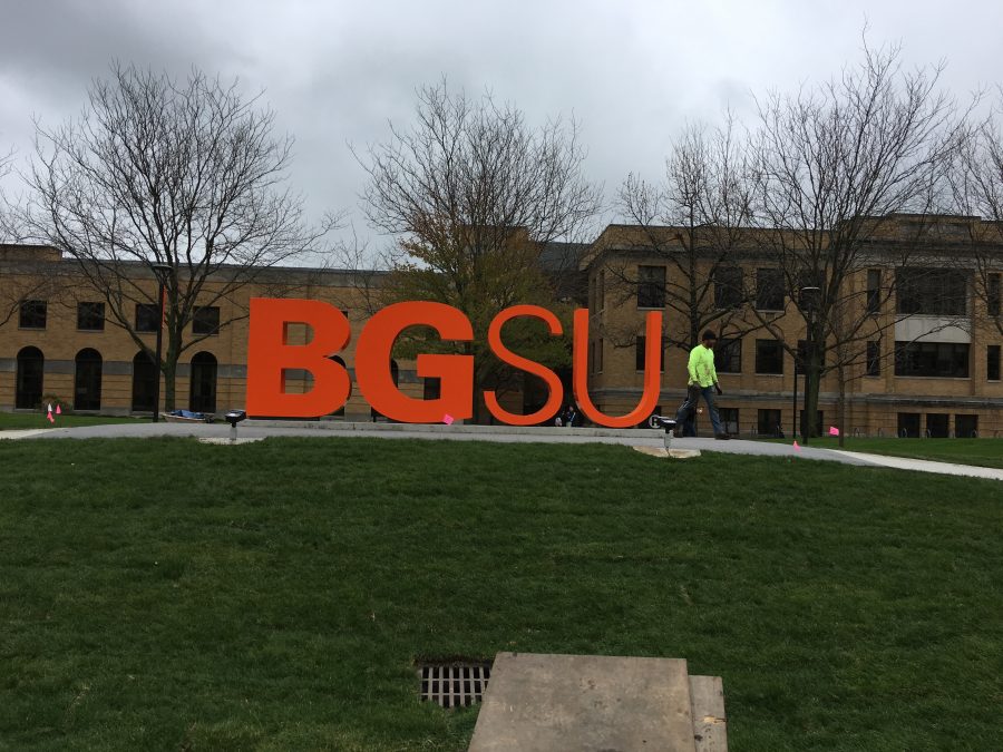 The the installment of the BGSU logo in the Union Oval was put in place on April 29, 2019.