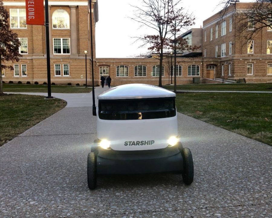 Starship delivery robot roams the campus of Bowling Green State University.