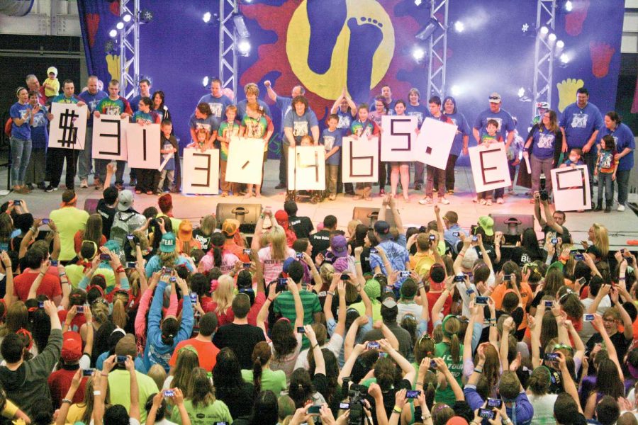 The miracle children reveal that $313,465.39 was raised for Dance Marathon during the closing ceremony Sunday night. Dance Marathon has raised over $3 million dollars for Mercy Childrens Hospital in Toledo over the last 18 years.