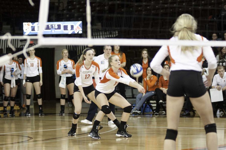 Delaney Arkeilpane passes the ball while the Falcons were in action this past weekend at the Stroh Center.