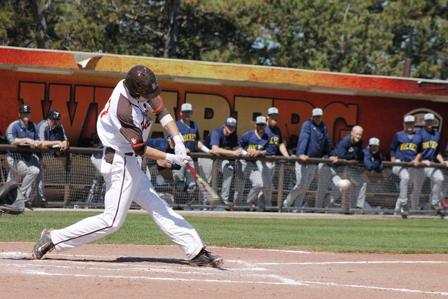 Freshman Outfielder Jake Wilson hits an RBI single in game one against the Cardinals.