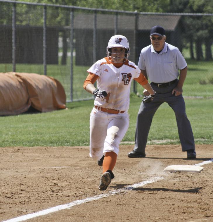 Running around third base, Hannah Fulk looks to score a run in a game this past season.