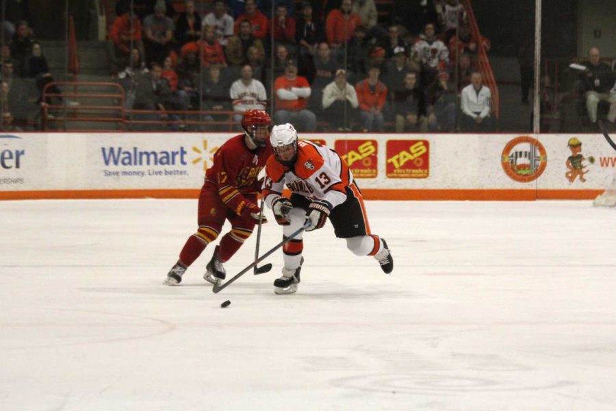 The Bowling Green hockey team scored a combined five goals over the weekend in a 2-game sweep of Ferris State at the BGSU Ice Arena.