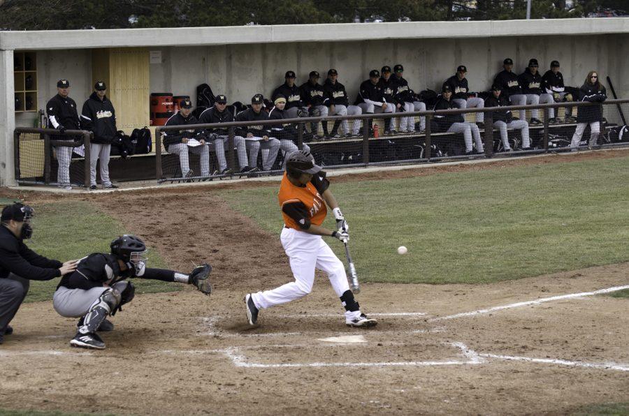 A Falcon batter swings to hit a pitch in one of the games against Western Michigan.