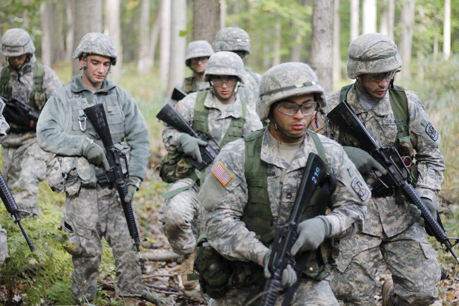 Army ROTC recruits practiced tactical movements and mock ambushes.