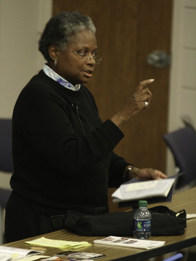 Mandy Carter, co-founder of the National Business Justice Coalition, spoke to students in the LGBT community about equality and social justice in the United States Thursday night.