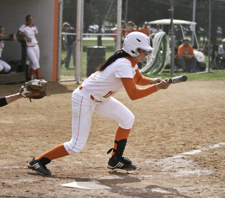 Shelby Fink swings at a pitch at a home game this past season. The Falcons will be facing the Michigan Wolverines on Wednesday.