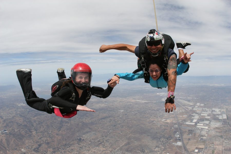 Miller, pictured on the left, has been skydiving for the past 10 years.