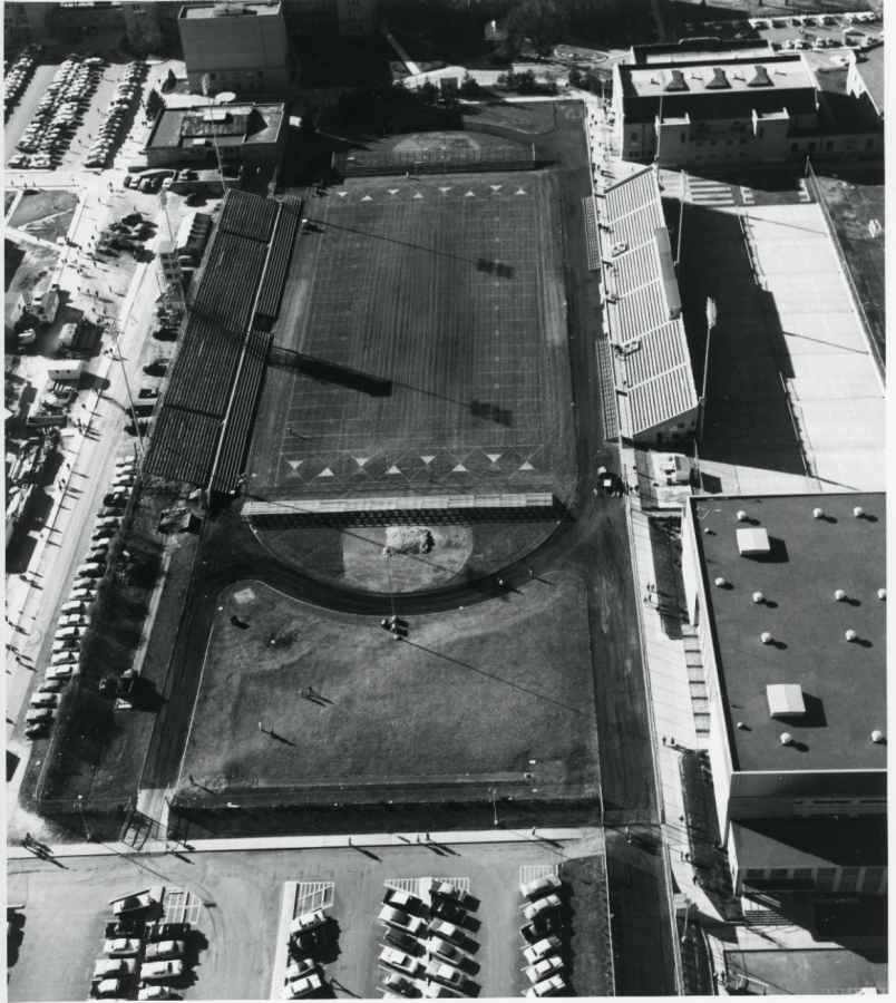 Aerial View of the 1962 BGSU Football Stadium from the BGSU Archives. The picture can be found in the Doyt Perry Collection, Box 8, folder 2. 