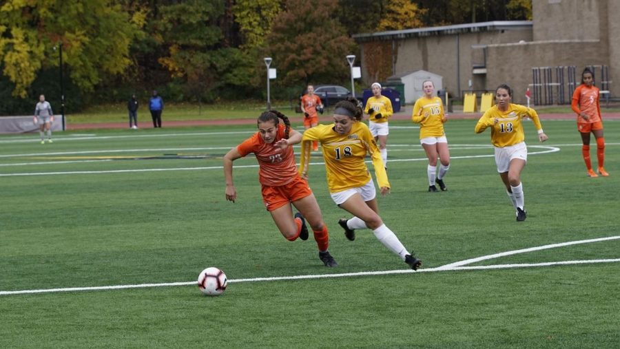 Lynsey Spotts battling against Toledo in a 2019 win over the Rockets. Spotts scored the opening goal of the season in the 3-0 road win over Akron on Thursday, March 4, 2021.