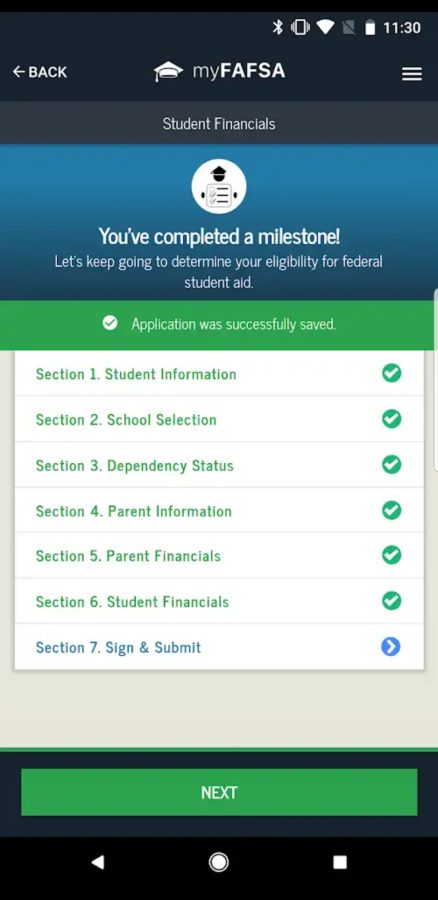 Example of the myFafsa apps user interface.