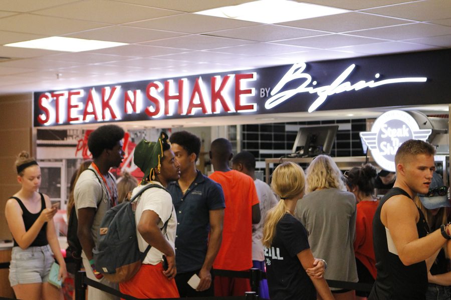 Students wait in line as some of the first to experience the new restaurant in the Union