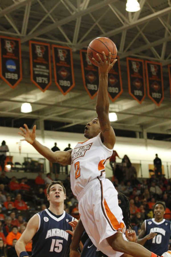 Anthony Henderson goes up for a layup in their recent loss to The University of Akron.