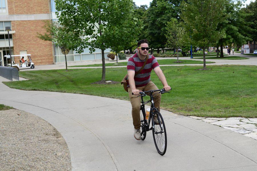 A man riding a bike