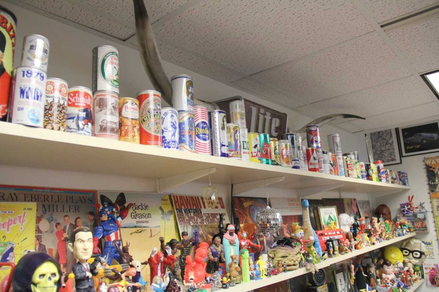 A few instructors at the University have collectable items in their office consisting of toy figures, posters and records.