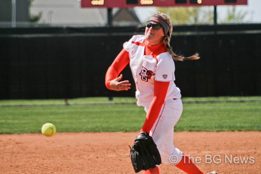 Jamie Kertes, BG pitcher, tosses a pitch during the Falcons’ 5-0 loss to Valparaiso earlier this season. Kertes co-leads the Falcons with 16 wins this season.