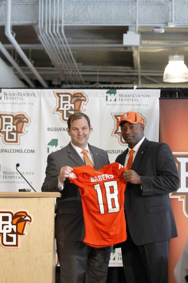 Dino Babers, new BGSU head football coach, poses with Athletic Director Chris Kingston.&#160;