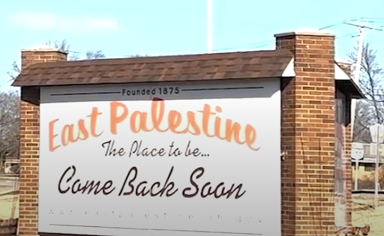 City sign for East Palestine, Ohio