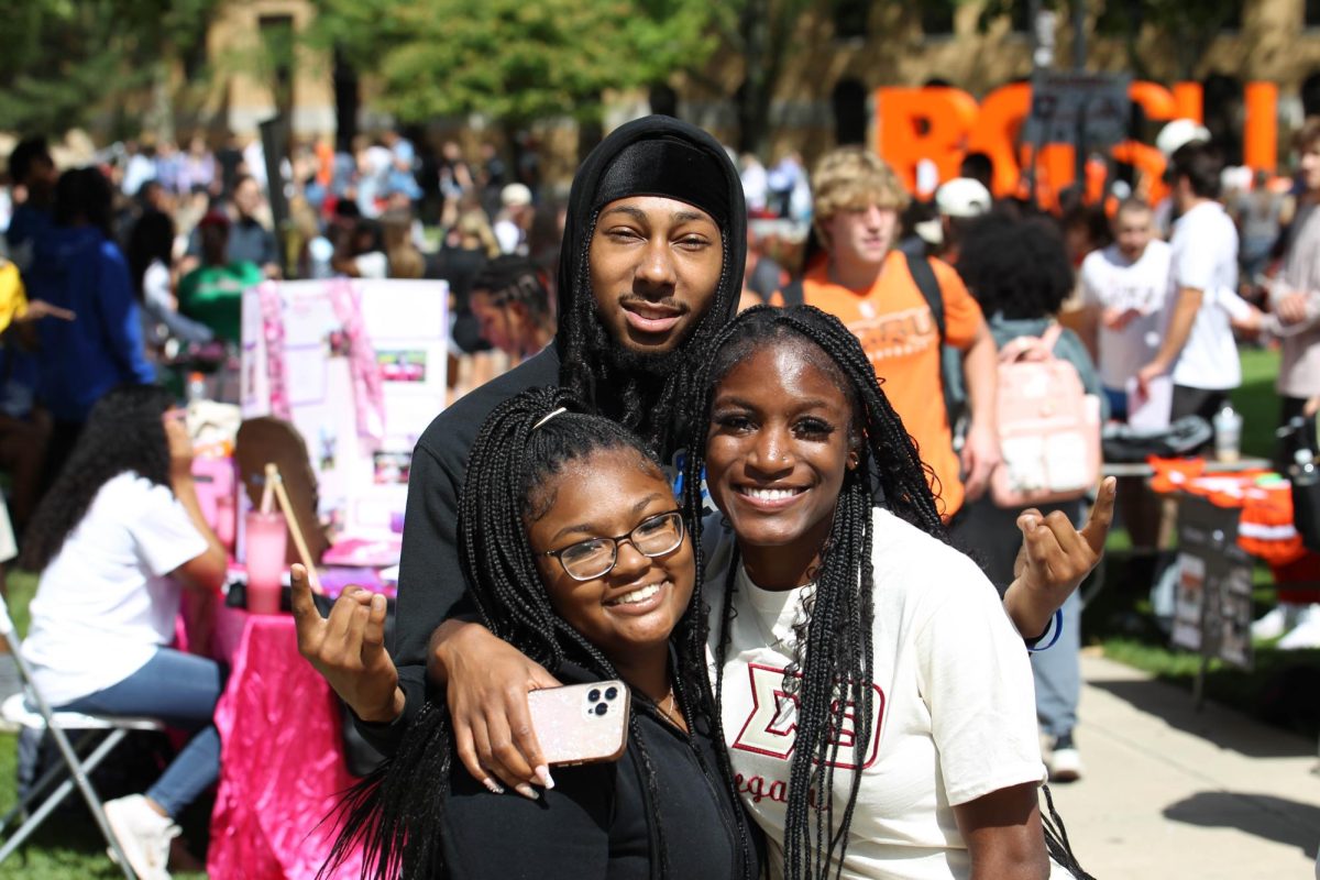 BGSU students posing for a picture at Campus Fest. 