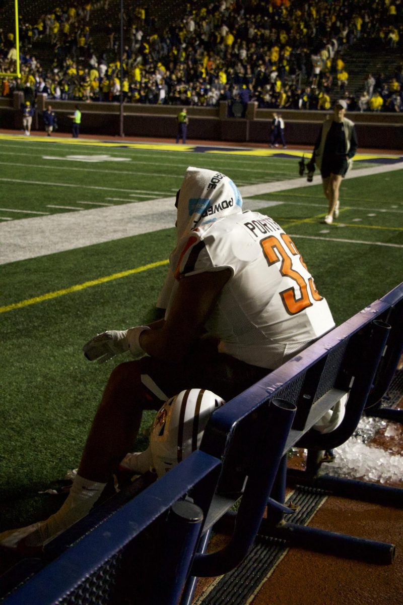 Jordan Porter on the sideline following the conclusion of the loss to Michigan.