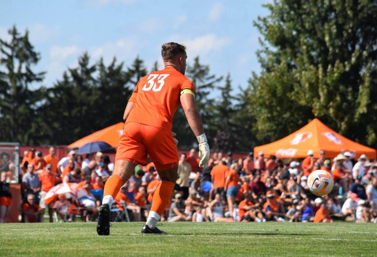 Goal-keeper, Brendan Graves, about to kick the ball up the field.