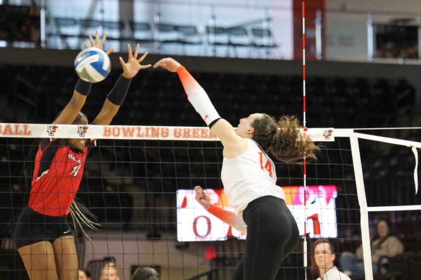 Lauryn Hovey goes for a kill against Ball State