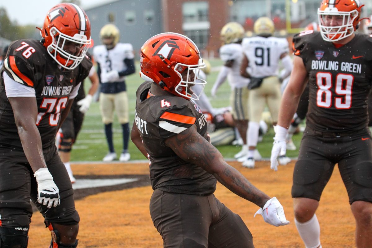 Terion Stewart dances after one of his three touchdowns on the day