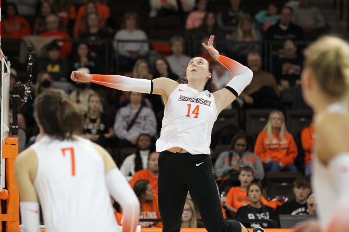 Lauryn Hovey goes up for the kill against Kent State on Saturday.