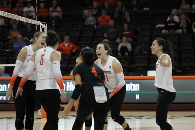 Falcons celebrate after a point