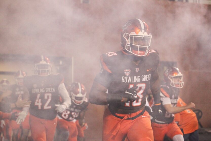 The Falcons coming out of the tunnel against Toledo.