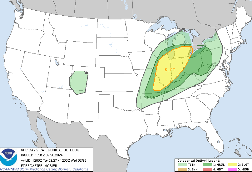 Day 2 Severe Weather Outlook from the Storm Prediction Center from February 2, 2024 at 3:50 PM.