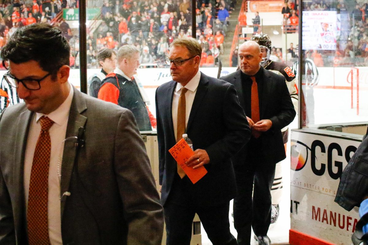 Former Bowling Green head coach leaving the ice after the first period against Ohio State