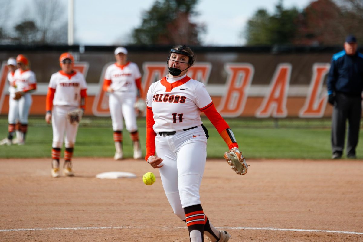 Bowling Green, OH - GM 2 Falcons Pitcher Mackenzie Krafcik (11) just about to pitch the ball at Meserve Softball Field in Bowling Green, Ohio