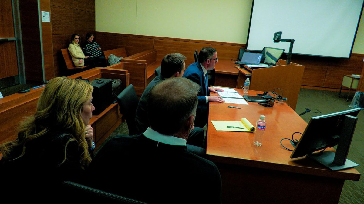 The parents of Stone Foltz, Shari and Cory, sit with their legal team, as the final defendant in their sons hazing death didnt appear in court. [Feb. 29, 2024]
