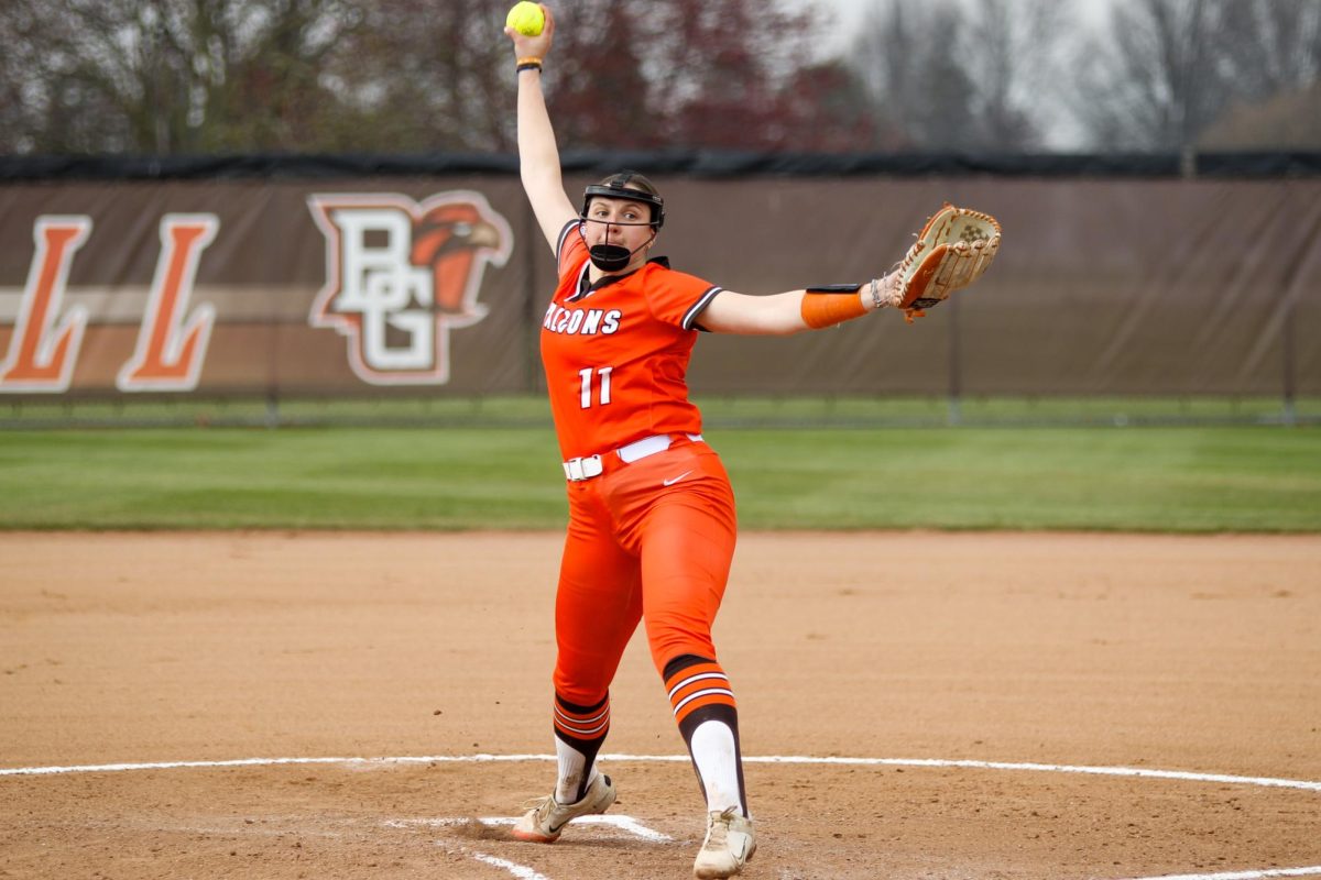 Bowling Green, OH - Game 2 Falcons Pitcher Sophomore  Mackenzie Krafick (11) pitching the ball at Meserve Field in Bowling Green, Ohio