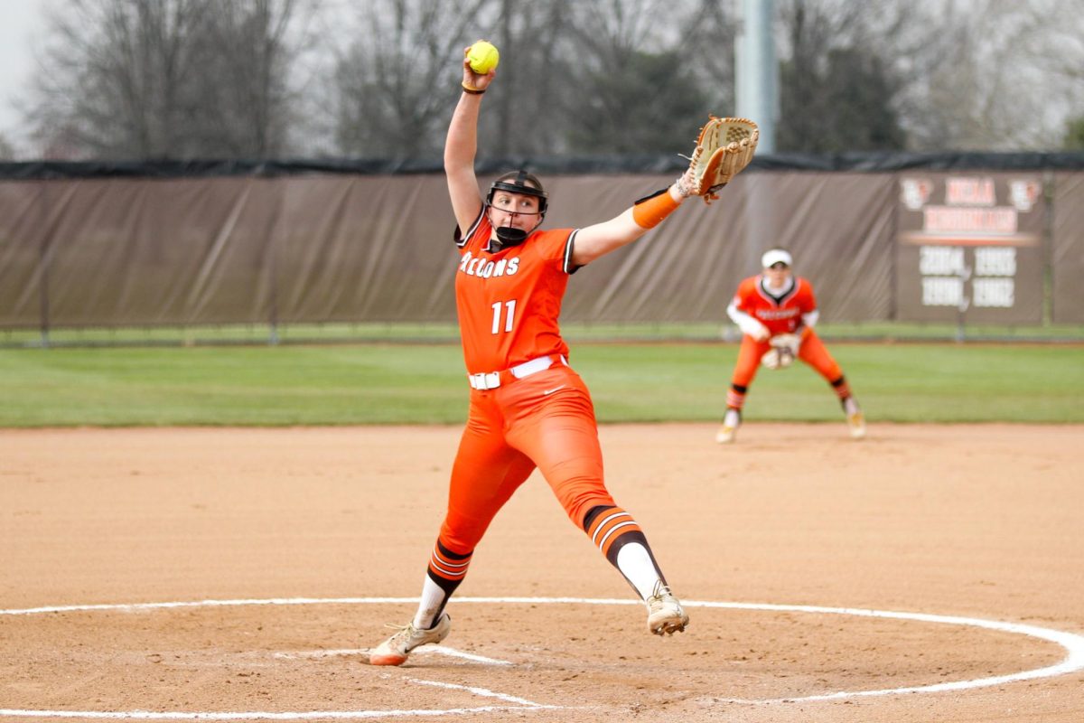 Bowling Green, OH - Game 2 Falcons Pitcher Sophomore  Mackenzie Krafick (11) winding up to pich the ball at Meserve Field in Bowling Green, Ohio