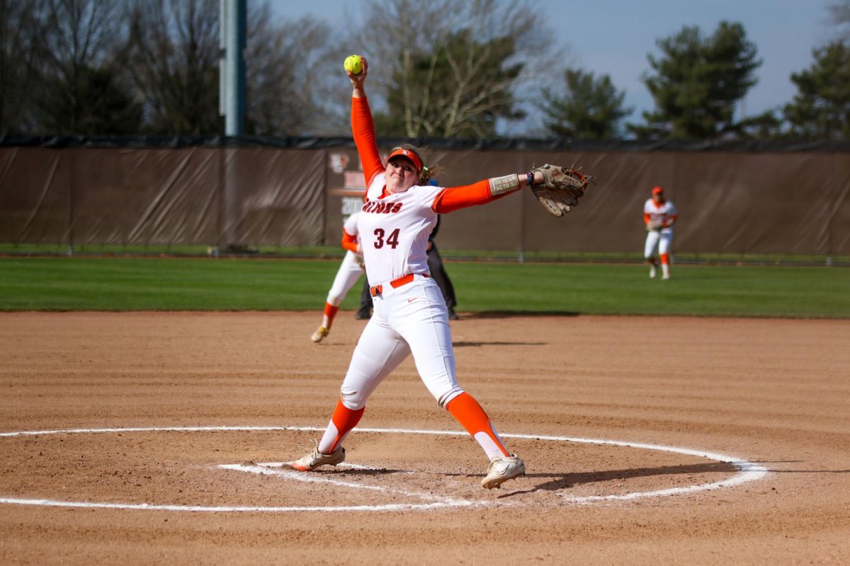 Bowling Green, OH - Falcons BGSU Junior Pitcher Scarlet Anderson (34) pitching the ball with a strikeout in a loss 2 to 13 Buffalo at the Meserne Field, Bowling Green, OH