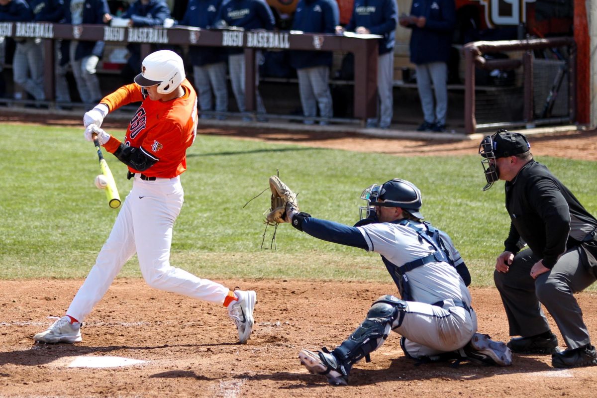 Bowling Green, OH - Falcons Freshman Pitcher TJ Takats (10) hitting the ball at Stellar Field in Bowling Green, Ohio