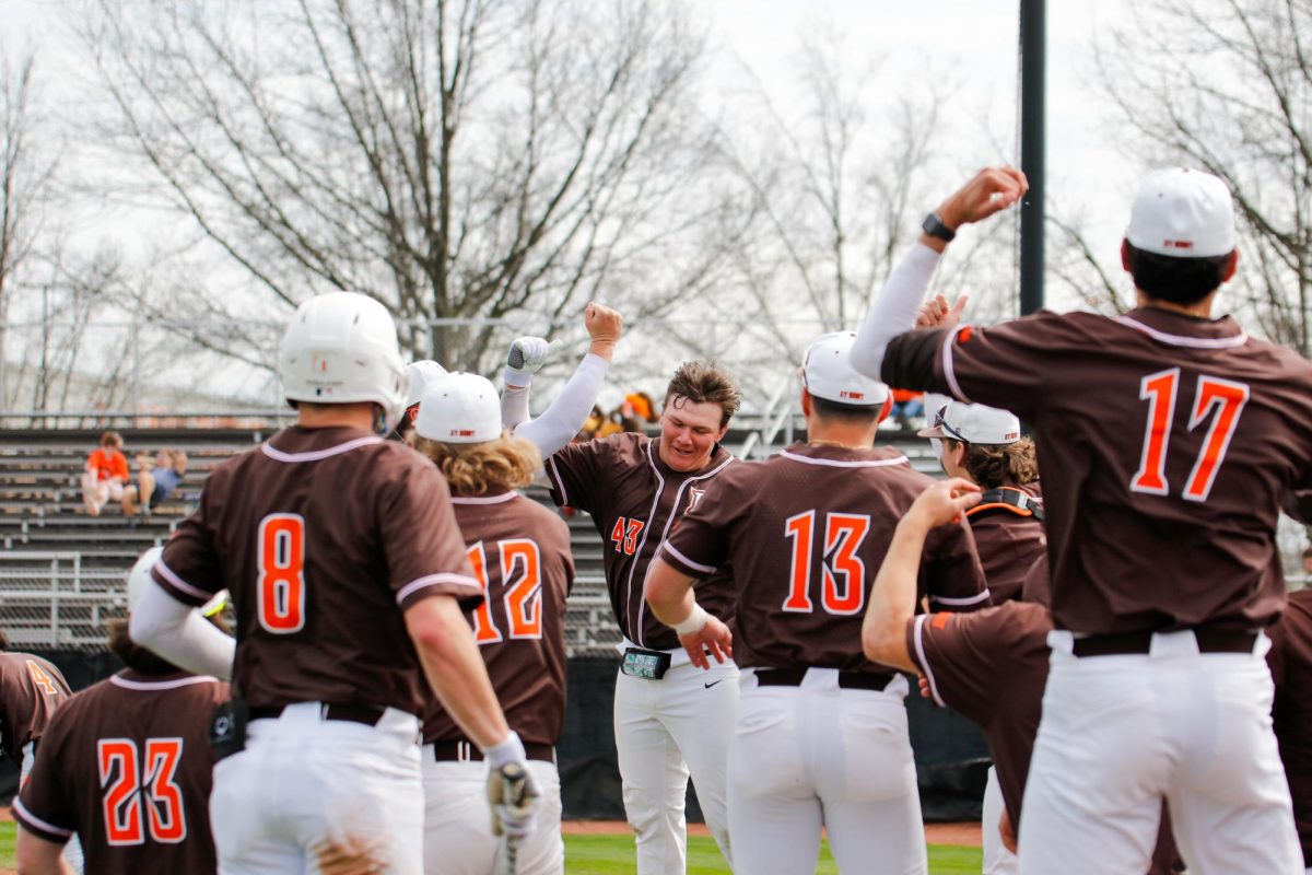 Bowling Green, OH - Falcons Infielder Brady Birchmeier (43) celebrates after his second homerun of the year at Steller Field in Bowling Green, Ohio 