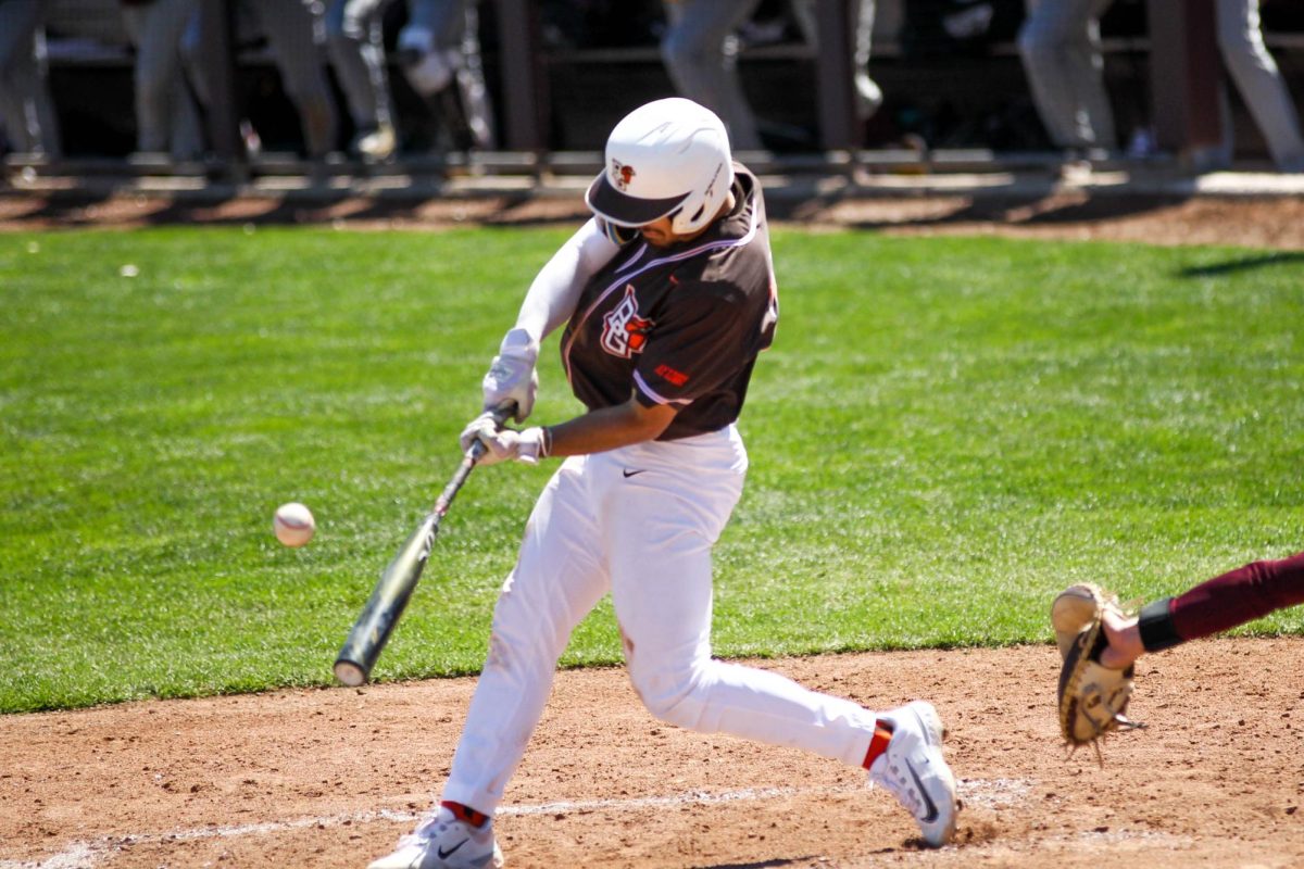 Bowling Green, OH - Game 1 Falcons Infielder Sam Seidel (21) swinging at the ball at Steller Field in Bowling Green, Ohio