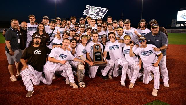 Western Michigan celebrates winning the 2024 MAC Baseball Tournament Championship in Avon, Ohio.