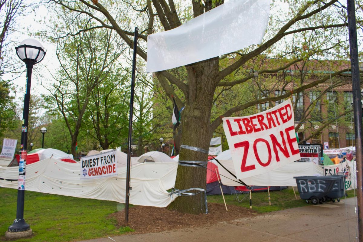 Pro-Palestinian encampment at Michigan State University prior to being dismantled by police, April 29