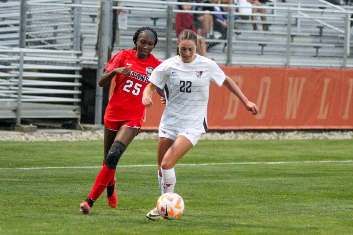 Cochrane Stadium in Bowling Green, OH – Falcons Sophomore Defender Taylor Green (22) advancing the ball away from Detroit Mercy at the Cochrane Stadium in Bowling Green, OH