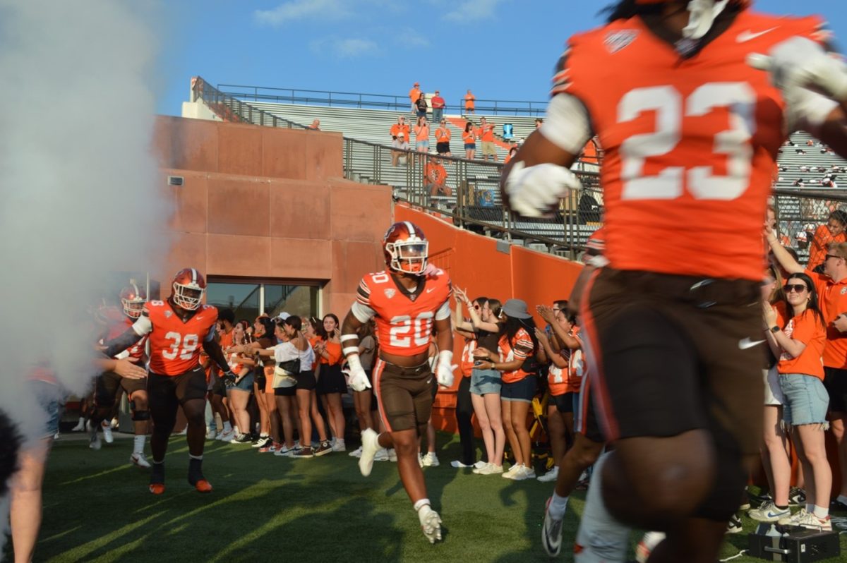 Bowling Green, OH - Falcons running out onto field at Doyt Perry Stadium in Bowling Green, Ohio.