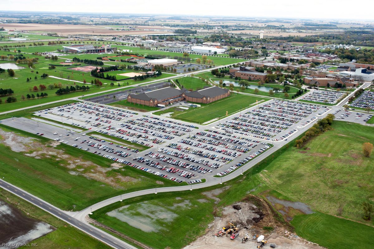 Aerial view of BGSU parking lots