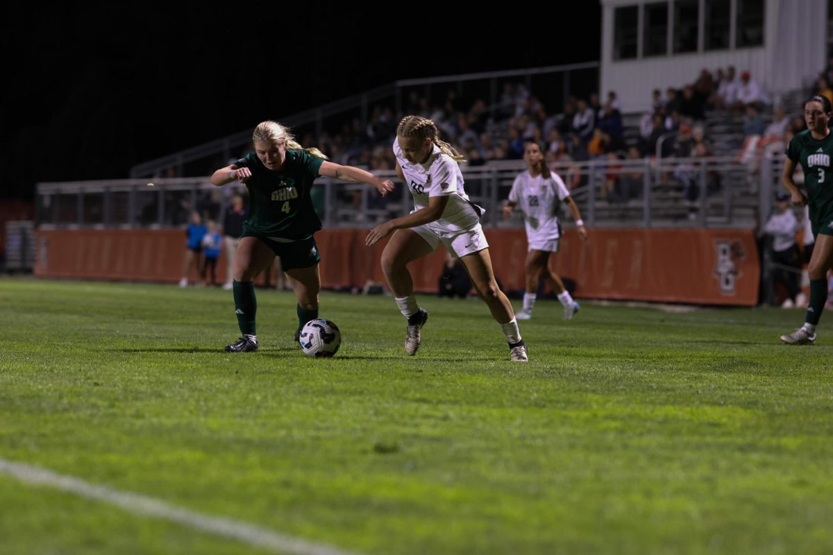 Bowling Green, OH - Falcons sophomore forward Emma Stransky (36) getting past a Bobcats defender at Cochrane  Stadium in Bowling Green, Ohio.