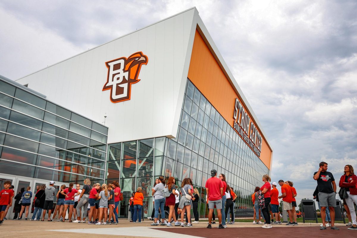 Bowling Green, OH - Fans wait in line outside the Stroh Center for the volleyball contest against Ohio State in Bowling Green, Ohio