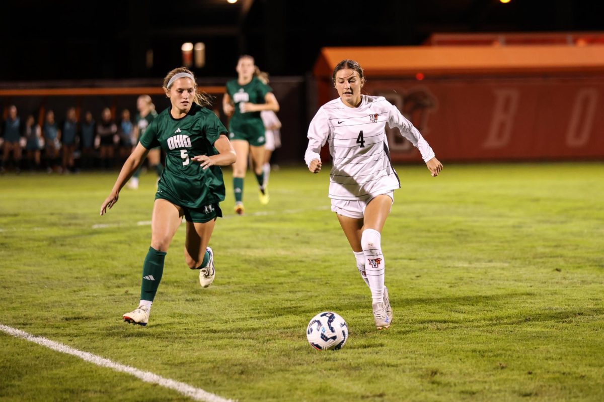 Bowling Green, OH - Falcons Midfield sophomore Emme Butera (4) chases down the ball against the Bobcats at Cochrane Stadium in Bowling Green, Ohio.