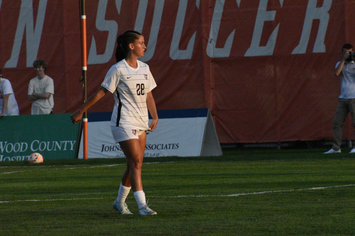 Bowling Green OH - Falcons sophomore midfielder Michelle Hochstadt (28) watching the play develop at Cochrane Stadium in Bowling Green, Ohio.